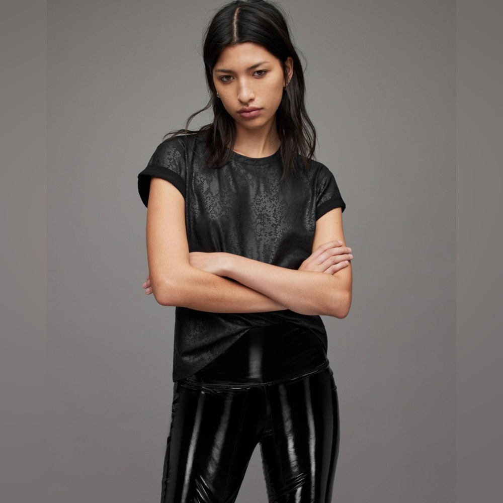 AllSaints Black Snakeprint T-Shirt